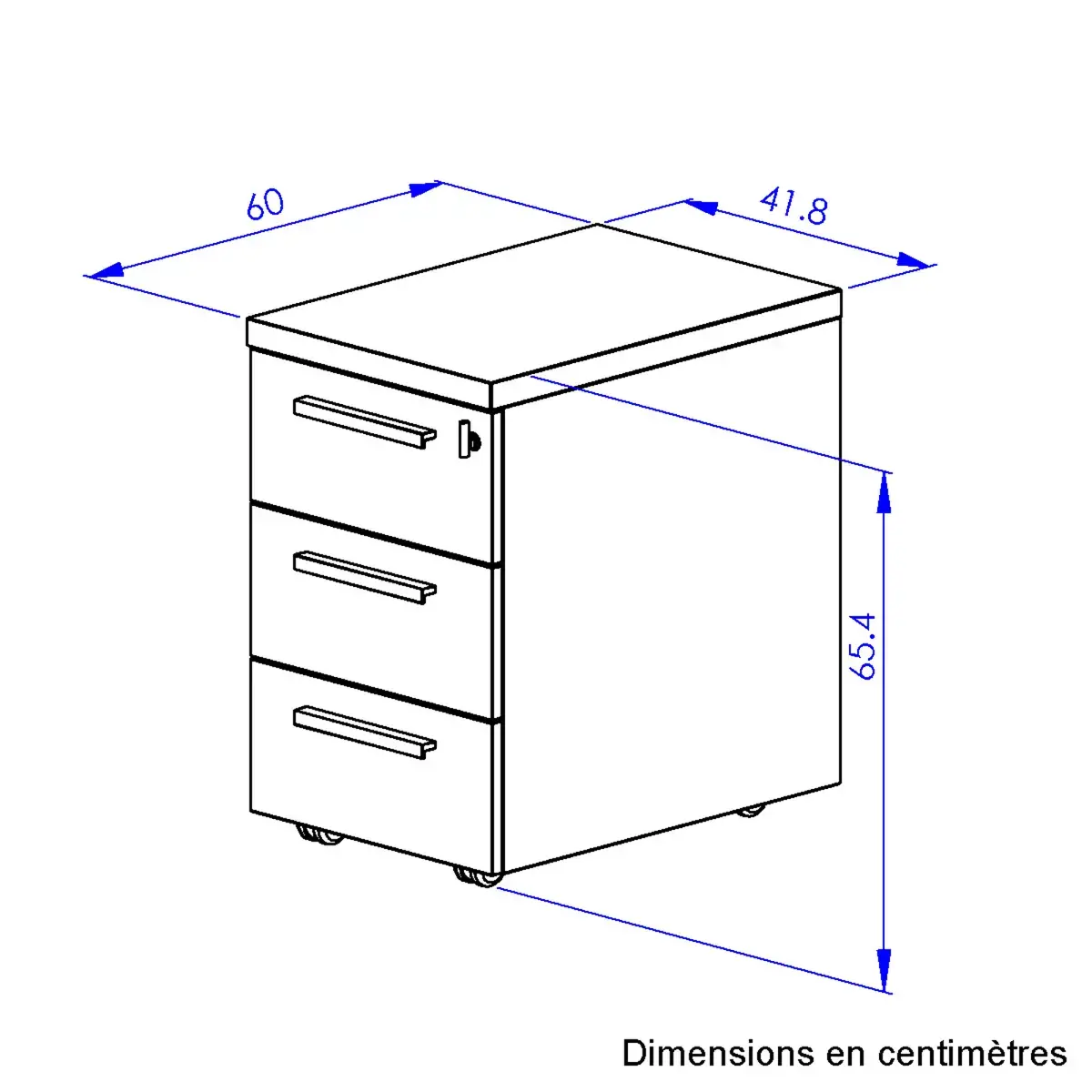 Caisson mobile 3 tiroirs BREST ch&ecirc;ne du bocage anthracite mont&eacute; 