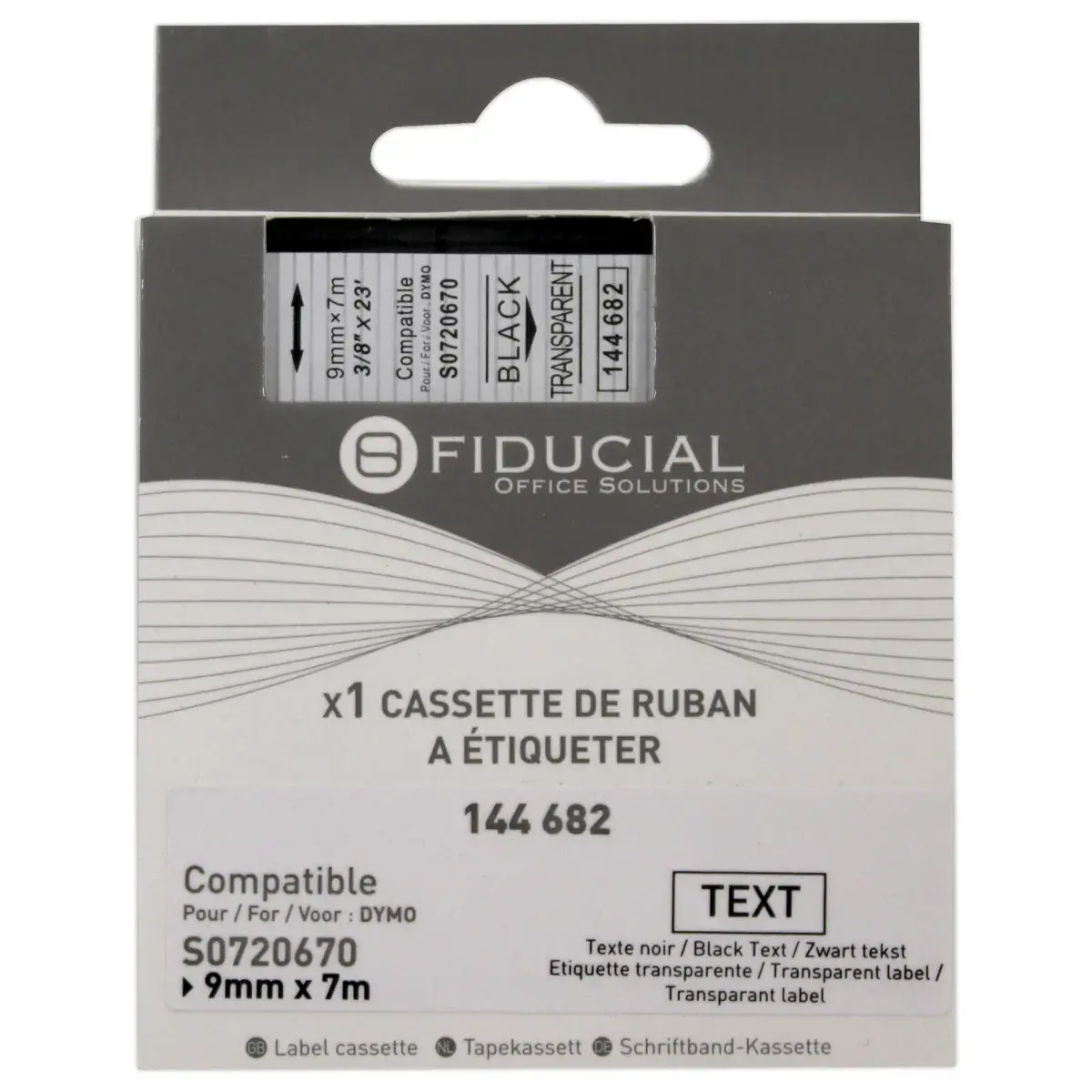 Ruban K7 pour titreuse DYMO S0720670 9 mm transparent impression noir