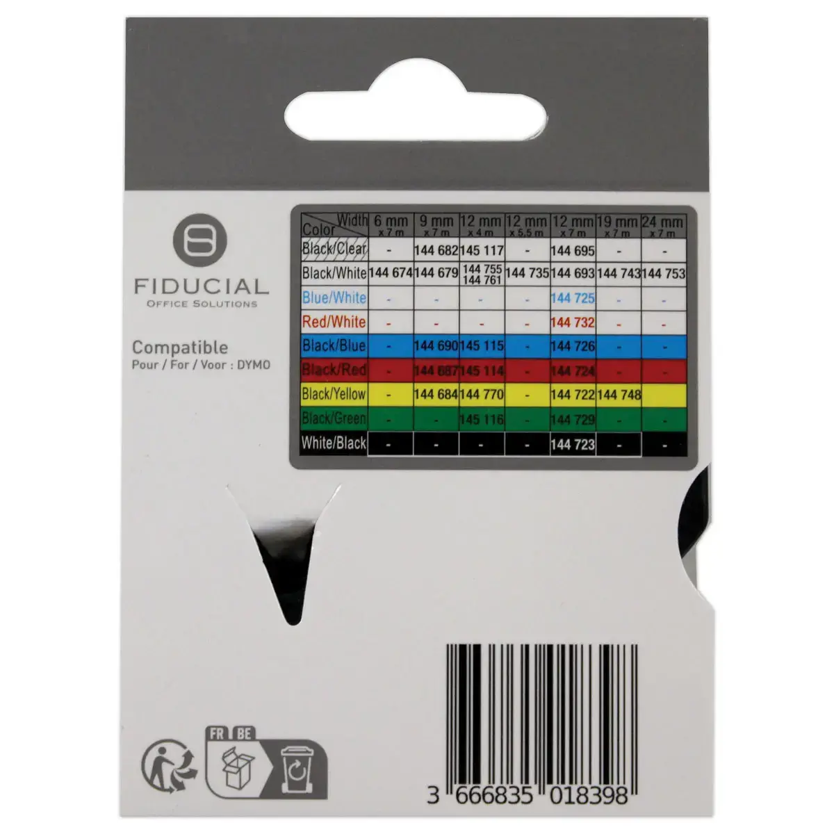 Ruban K7 pour titreuse DYMO S0720530 12 mm blanc impression noire 