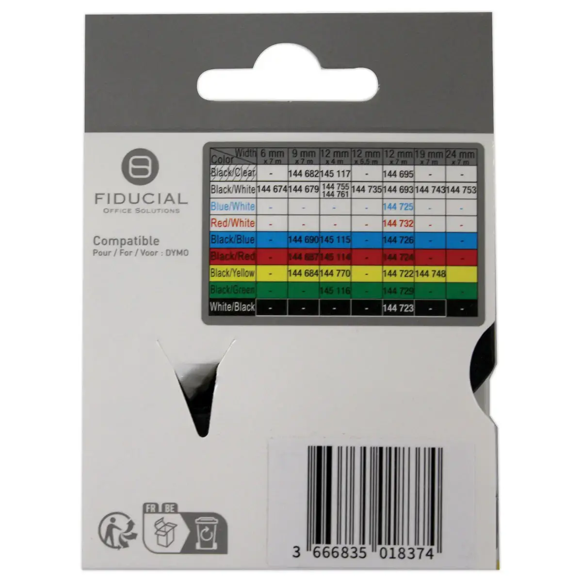 Ruban K7 pour titreuse DYMO S0720580 12mm jaune impression noire