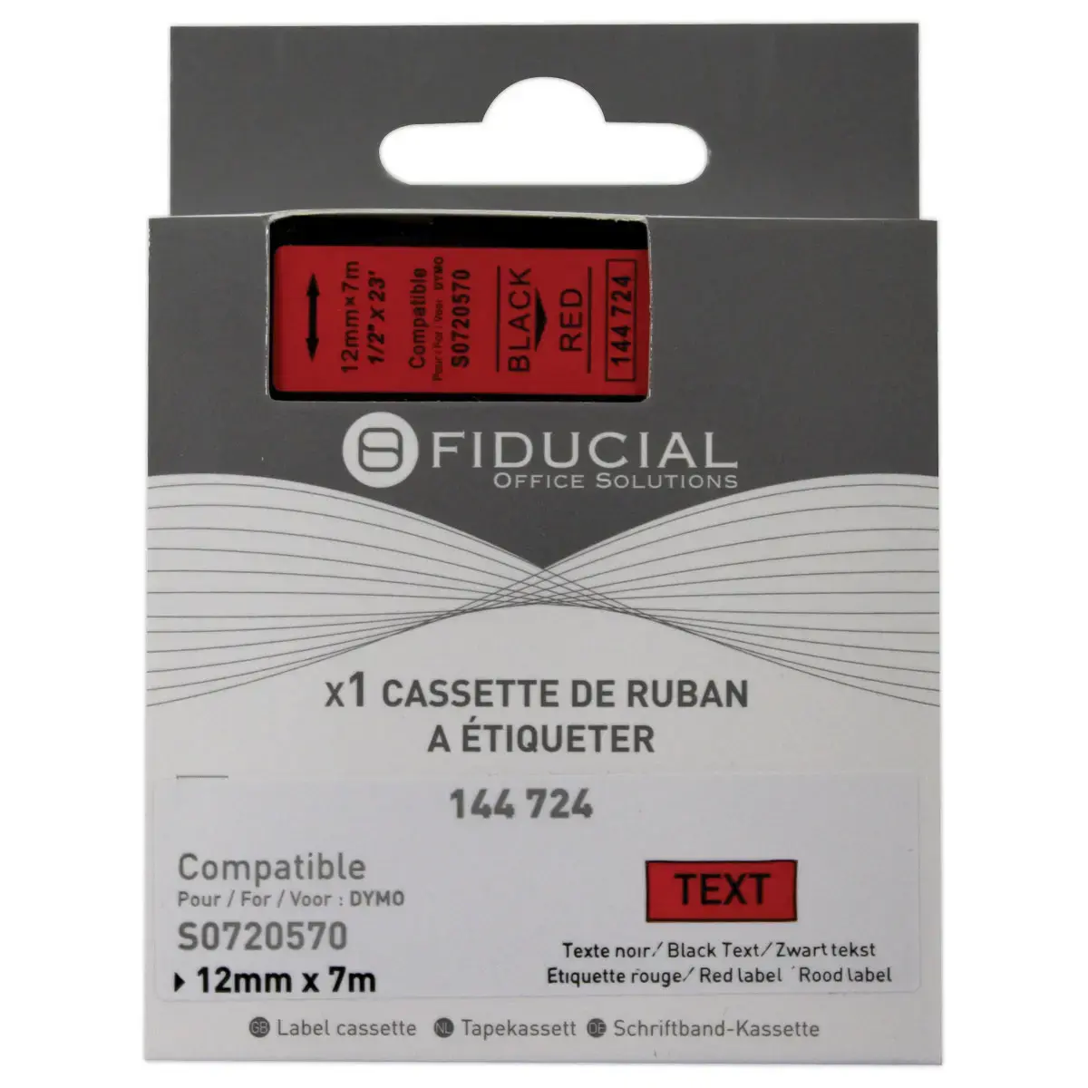 Ruban K7 pour titreuse DYMO S0720570 12mm rouge impression noire 