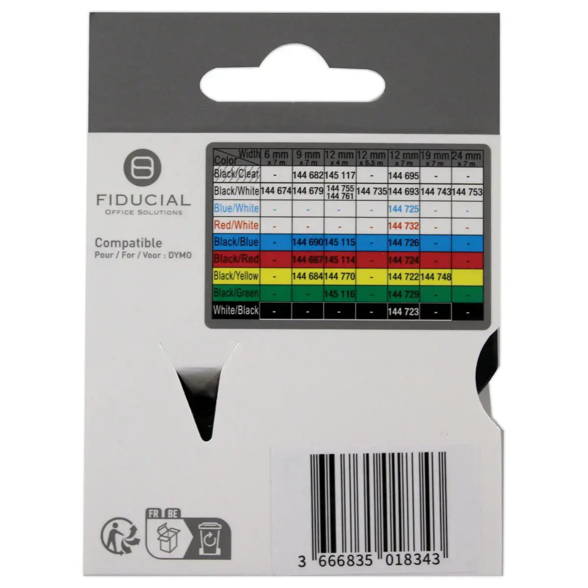 Ruban K7 pour titreuse DYMO S0720540 12mm blanc impression bleue