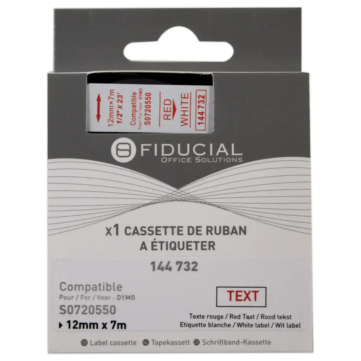 Ruban K7 pour titreuse DYMO S0720550 12mm blanc impression rouge