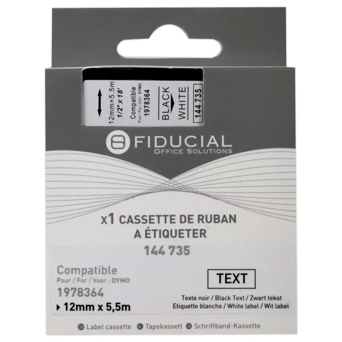 Ruban K7 pour titreuse DYMO 1978364 DURABLE 12mmx5.5m B/W 