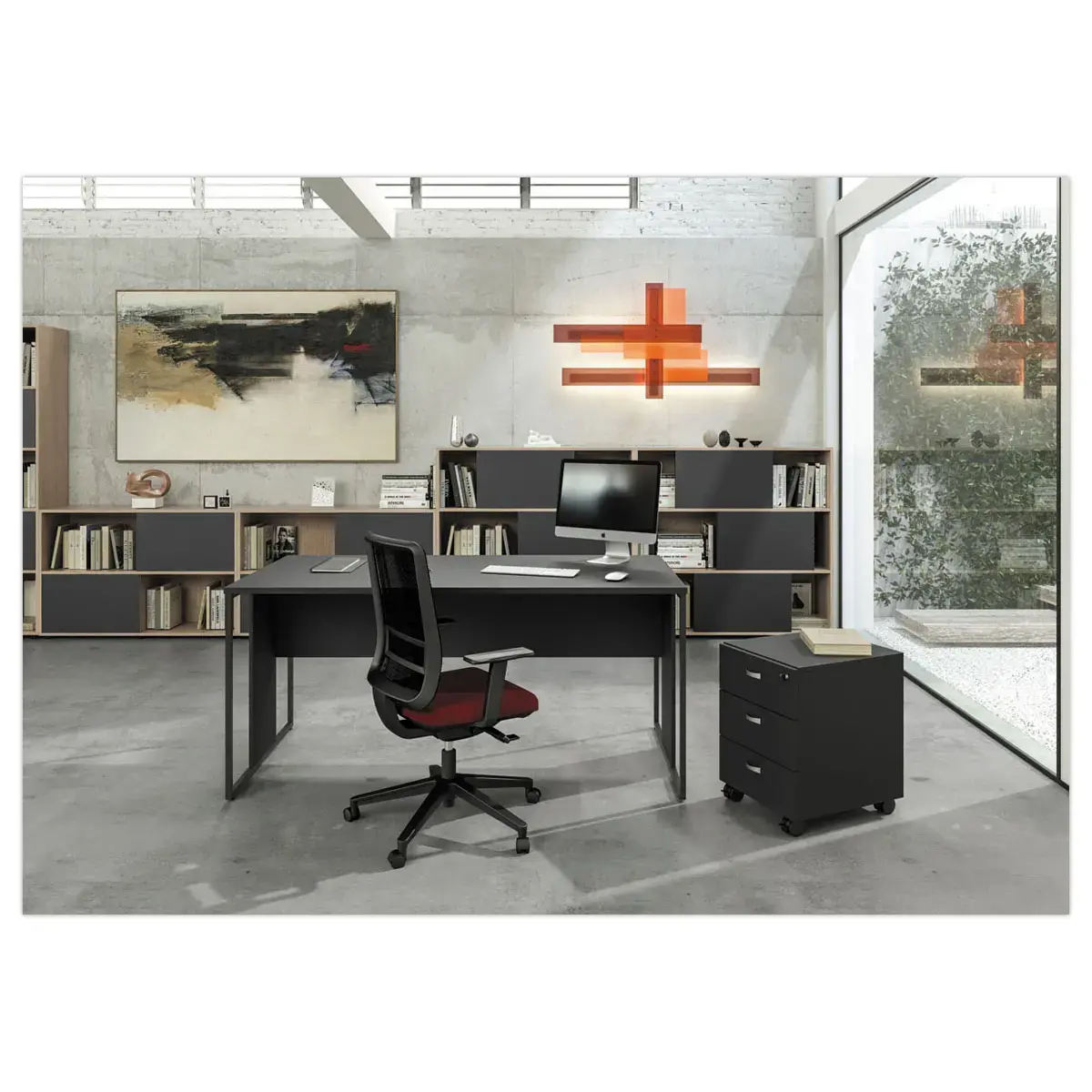 Bureau BELGRADE 160 x 80 ch&ecirc;ne pieds anthracite mont&eacute; 