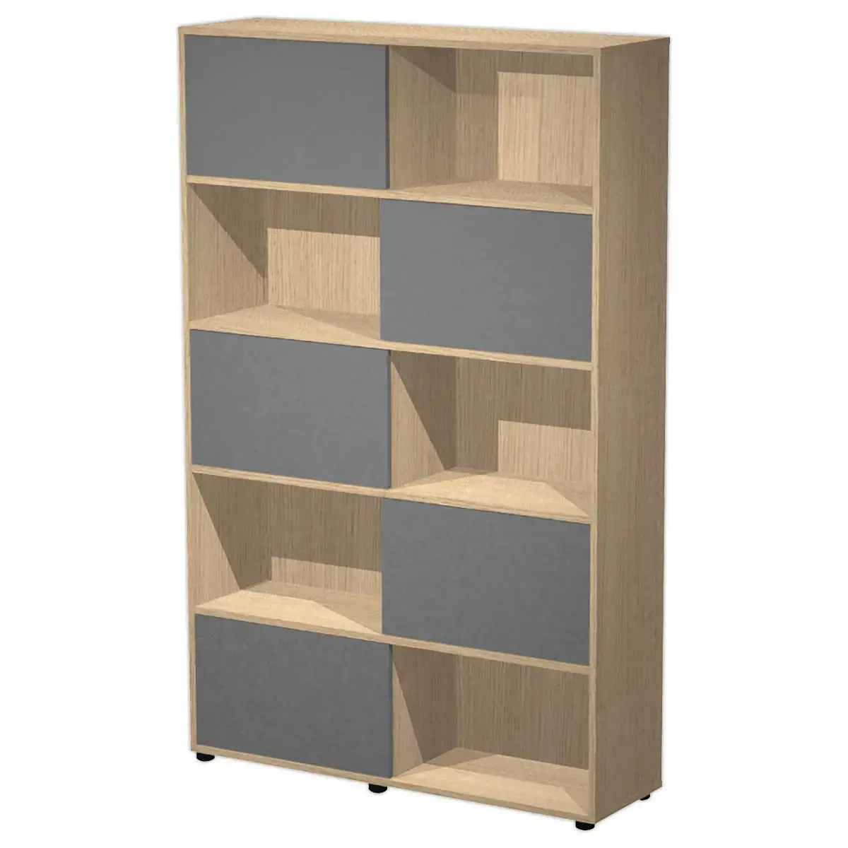 Bibliothèque chêne 10 cases 5 portes anthracite montée