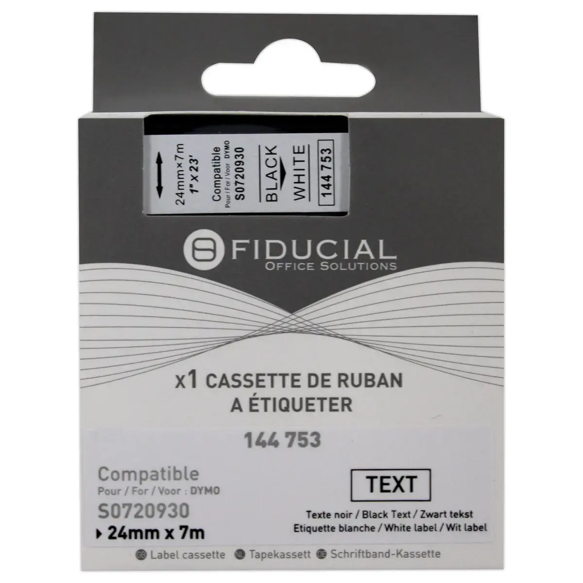 Ruban K7 pour titreuse DYMO S0720930 24mm blanc impression noire 