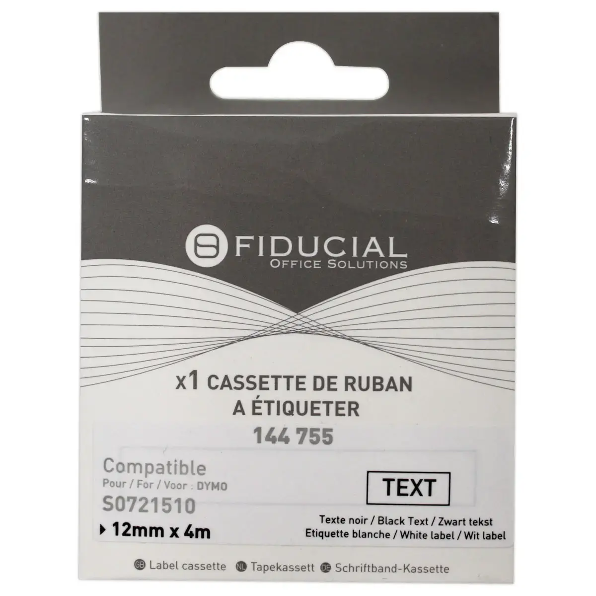 Ruban K7 pour titreuse DYMO S0721510 12 mmx4 m imp noire / blanc