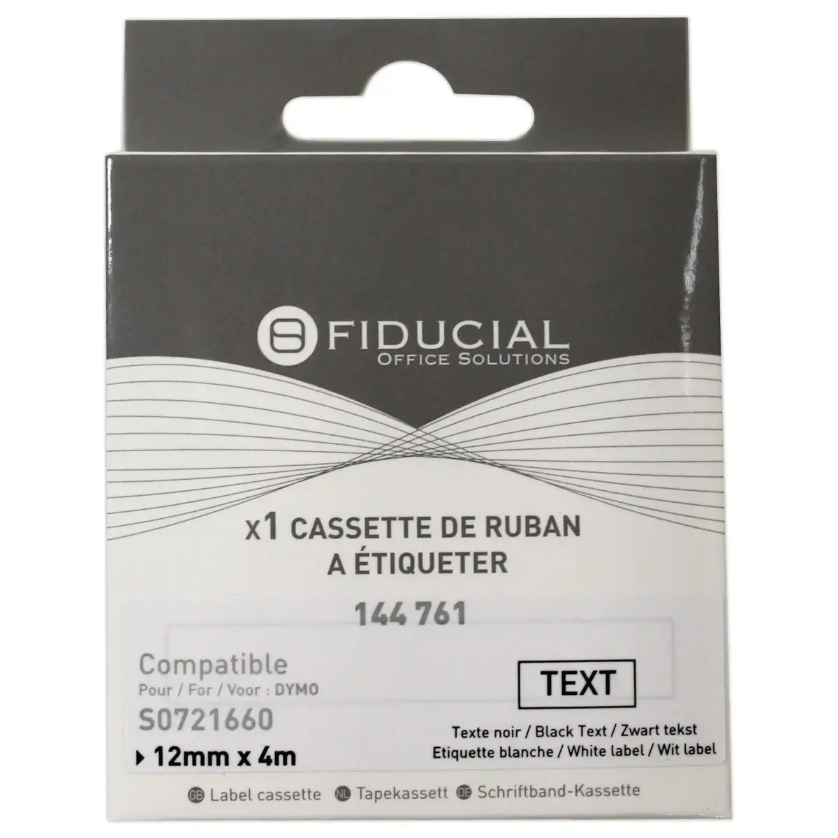 Ruban K7 pour titreuse DYMO S0721660 12mmx4 m blanc impression noire 