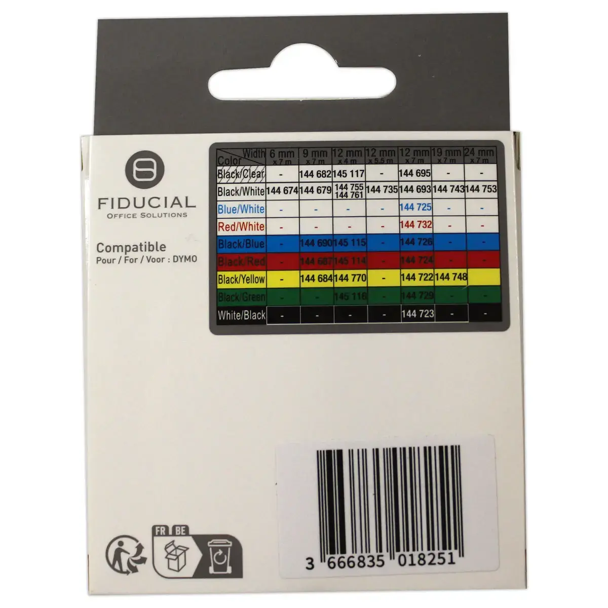 Ruban K7 pour titreuse DYMO S0721660 12mmx4 m blanc impression noire 