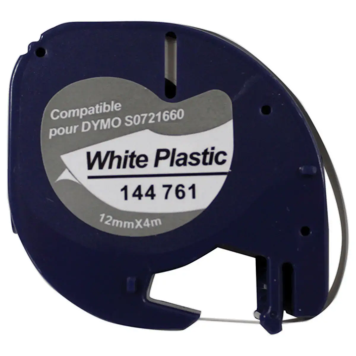 Ruban K7 pour titreuse DYMO S0721660 12mmx4 m blanc impression noire 