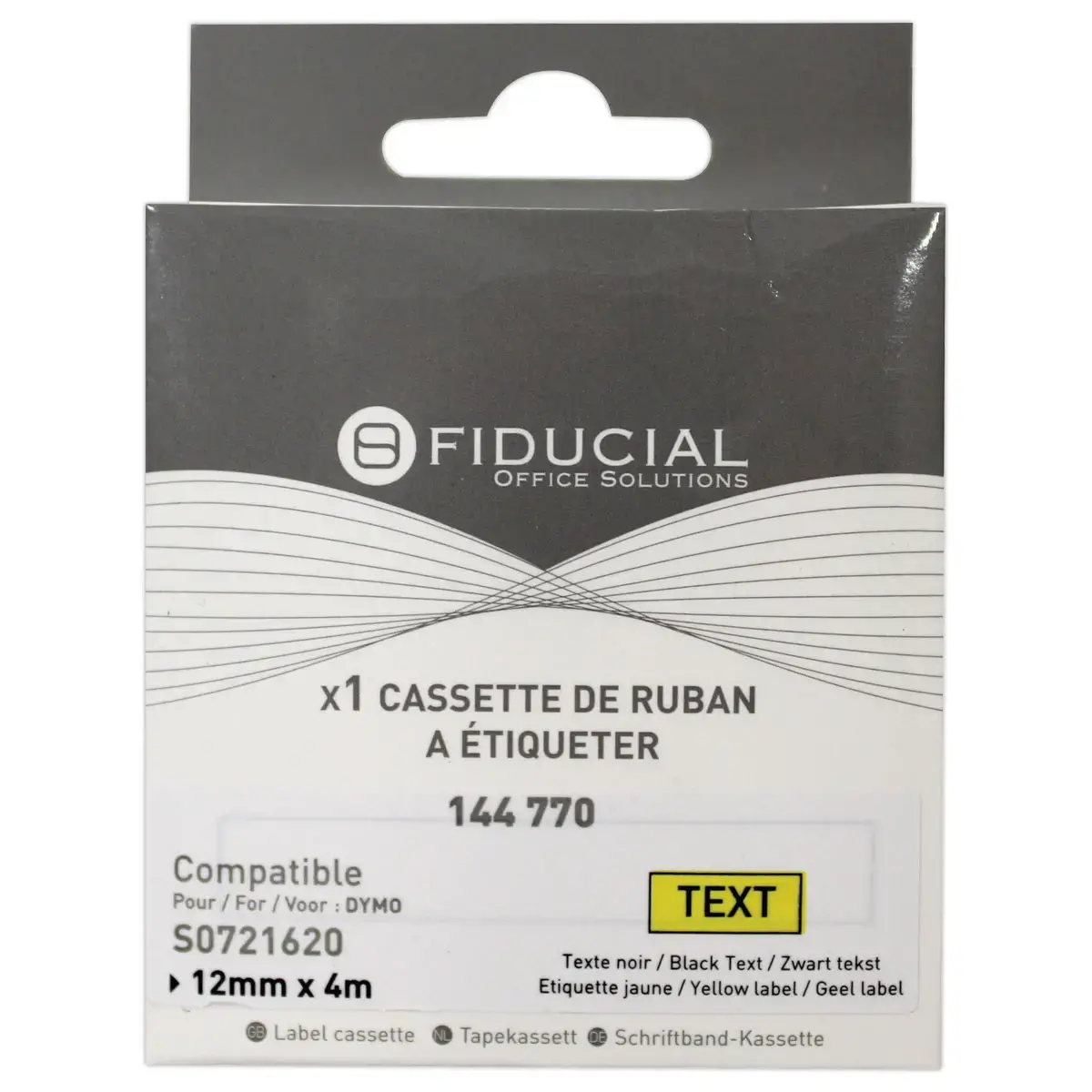 Ruban K7 pour titreuse DYMO S0721620 12mmx4 m jaune impression noire