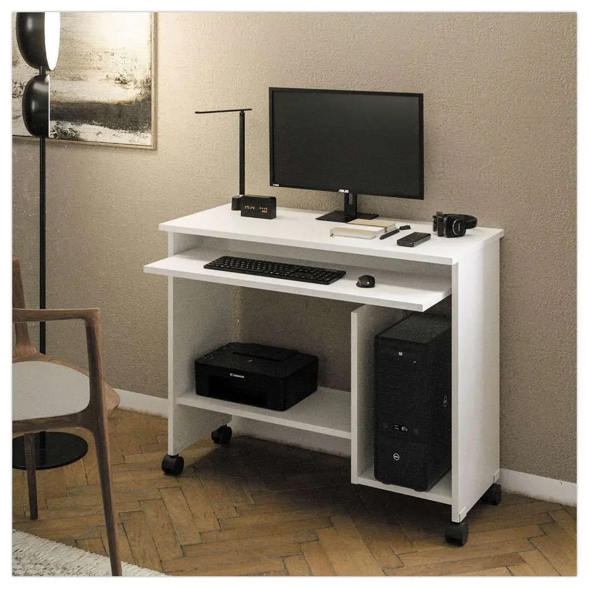 Bureau compact informatique blanc L 92x P 45 cm monté