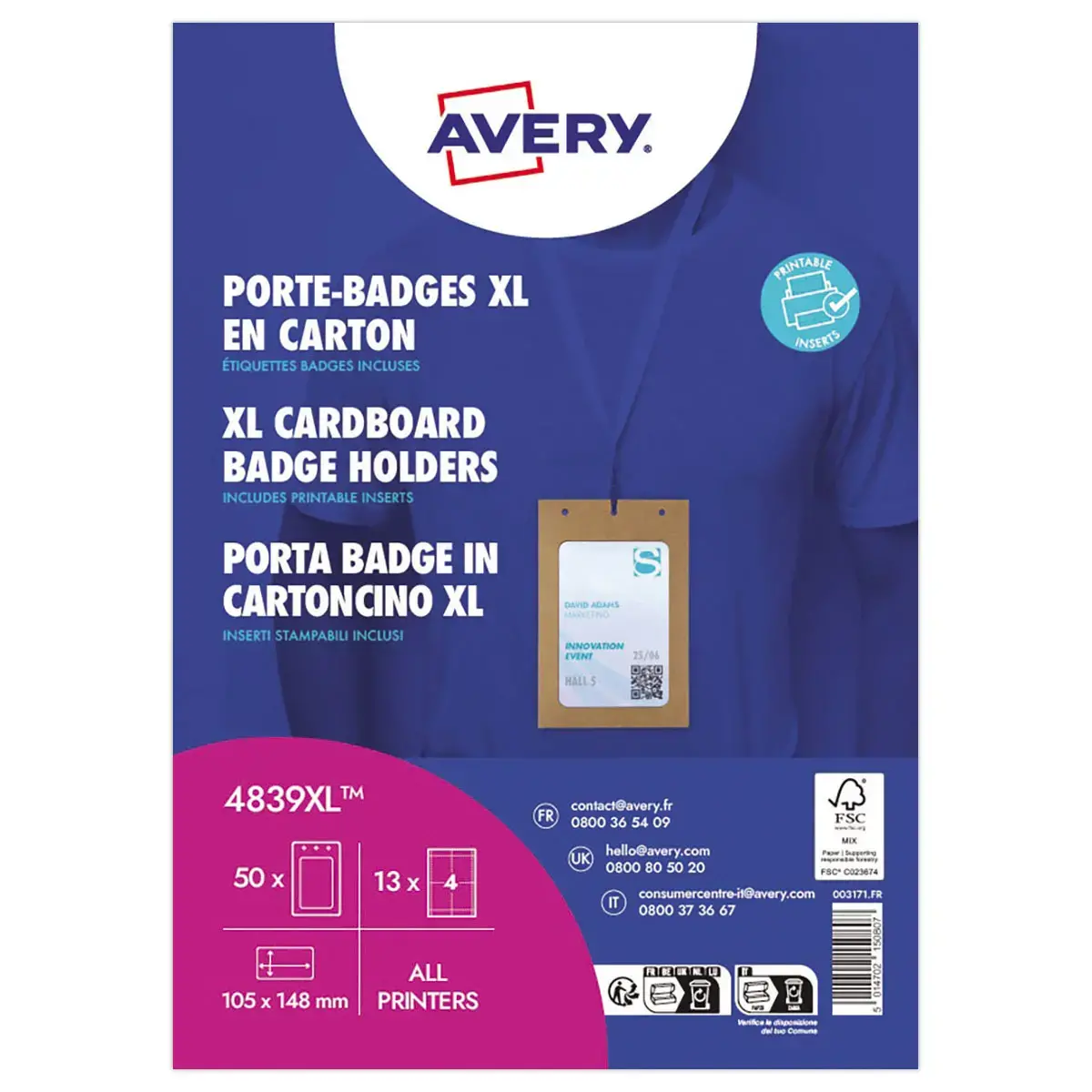 50 Pochettes de badge A6 cartonnées