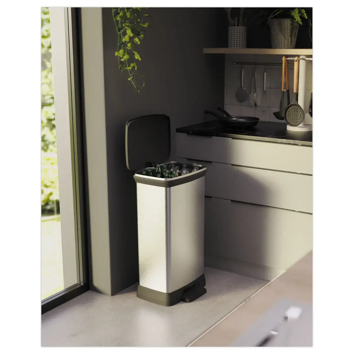 Poubelle Decobin rectangulaire duo 23l+23l décor métal