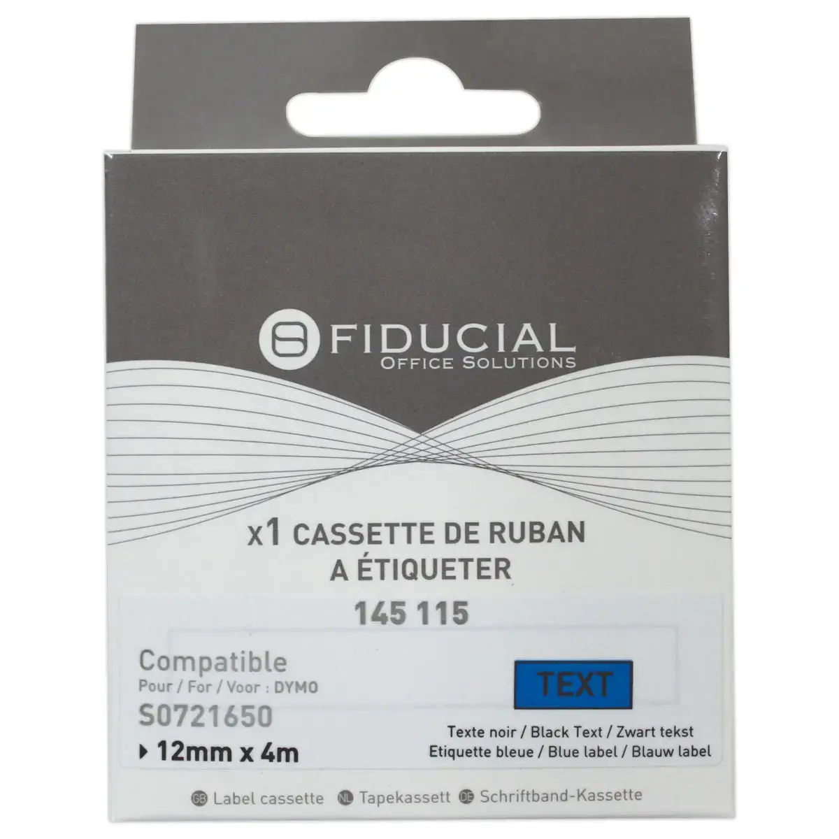Ruban Letratag 12mmx4 m impression noire sur bleu comp DYMO S0721650