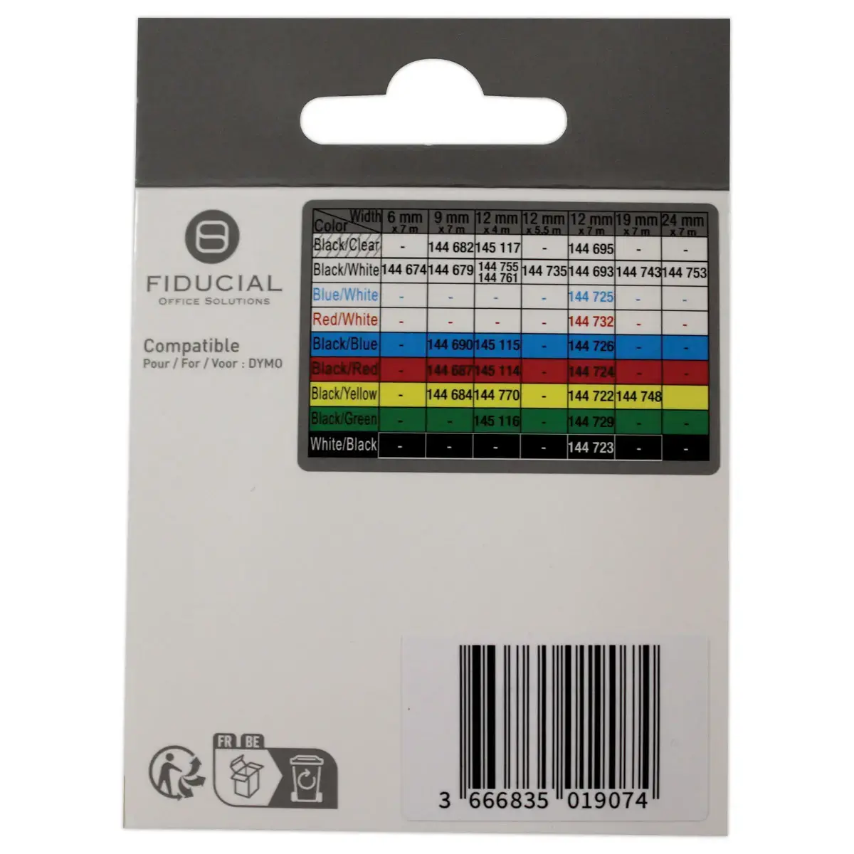 Ruban Letratag 12mmx4 m impression noire sur vert comp DYMO S0721640