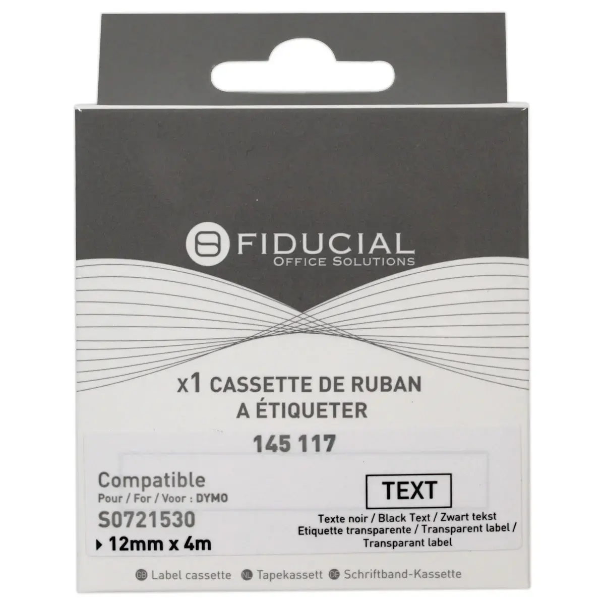 Ruban Letratag 12mmx4 m impression noire sur transp comp DYMO S0721530
