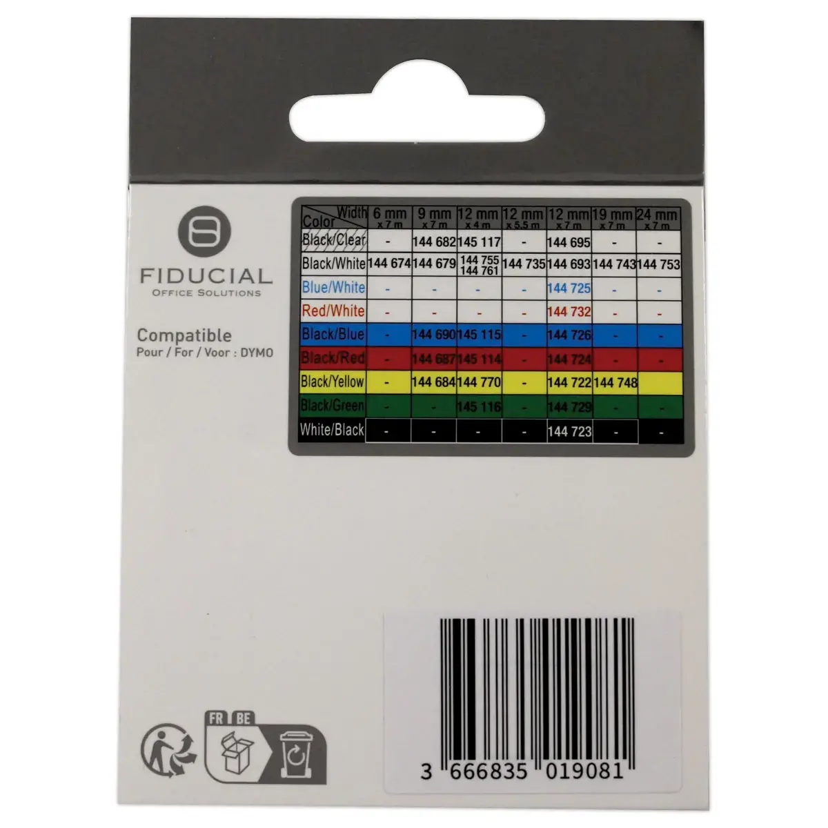 Ruban Letratag 12mmx4 m impression noire sur transp comp DYMO S0721530