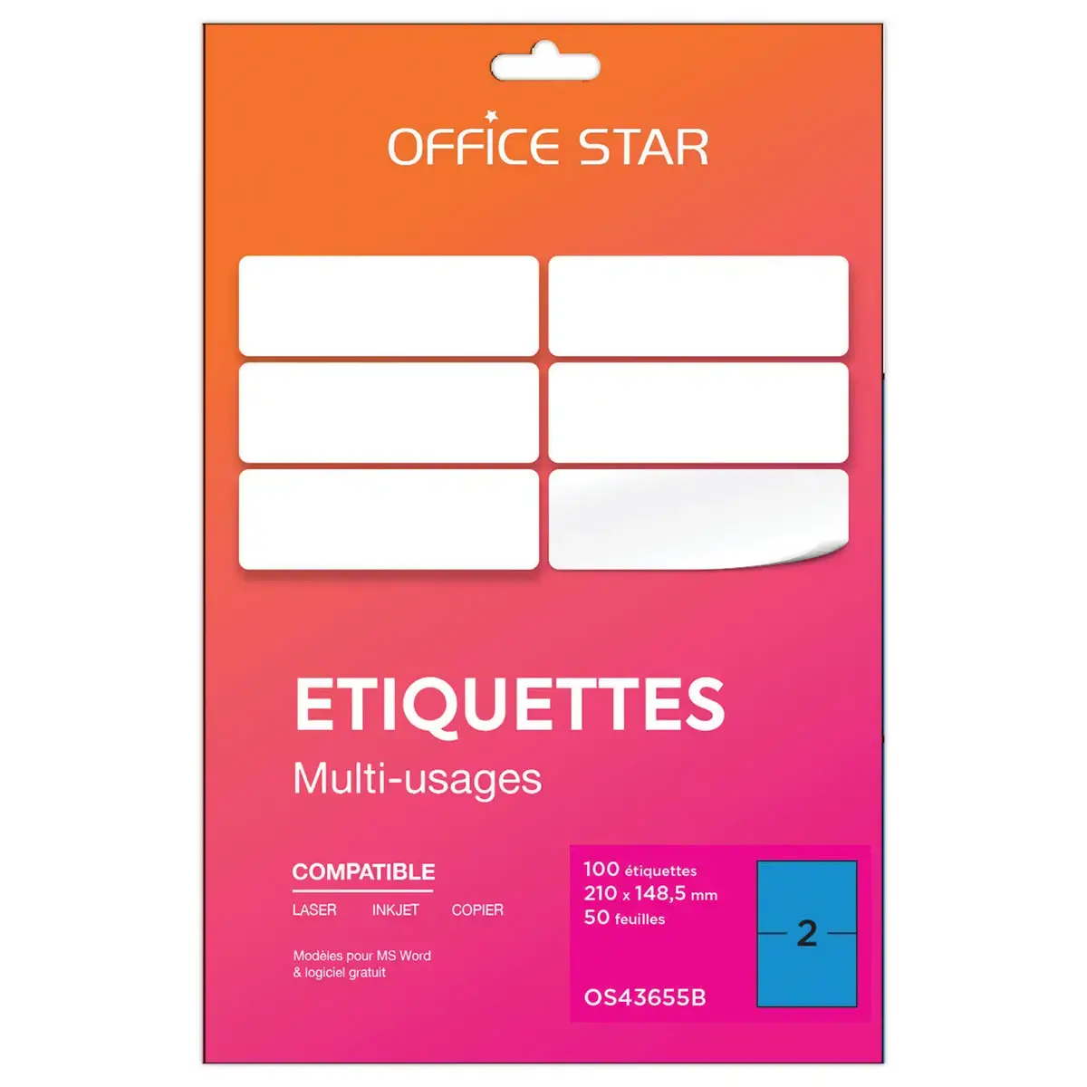 50 planches étiquettes L210xH148mm, 100 étiq/ boîte, bleu