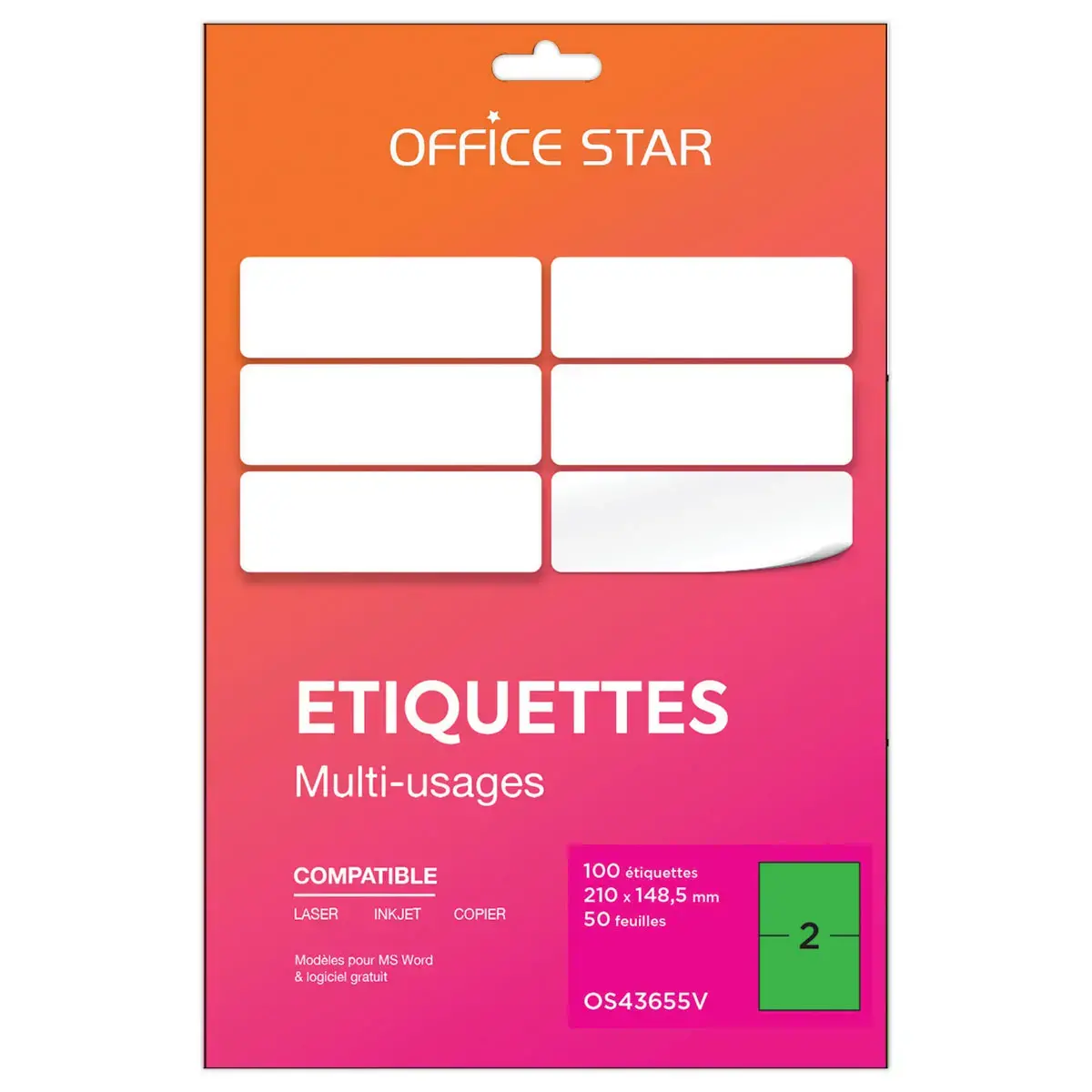50 planches étiquettes L210xH148mm, 100 étiq/ boîte, vert