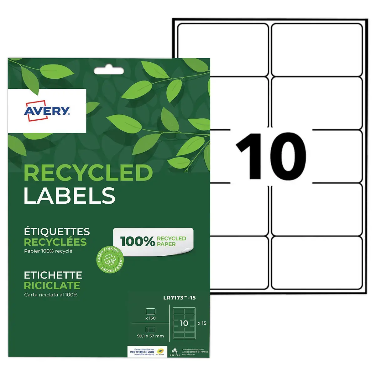 15 planches étiquettes recyclées blanches99,1 x 57 mm