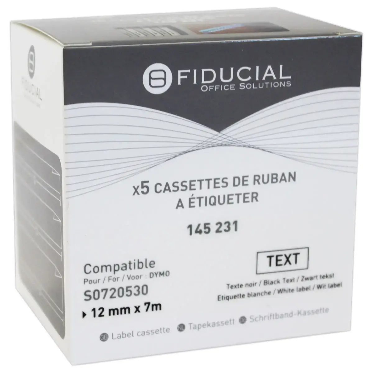 5 rubans D1 12mmx7m impression noire / blanc comp DYMO S0720530