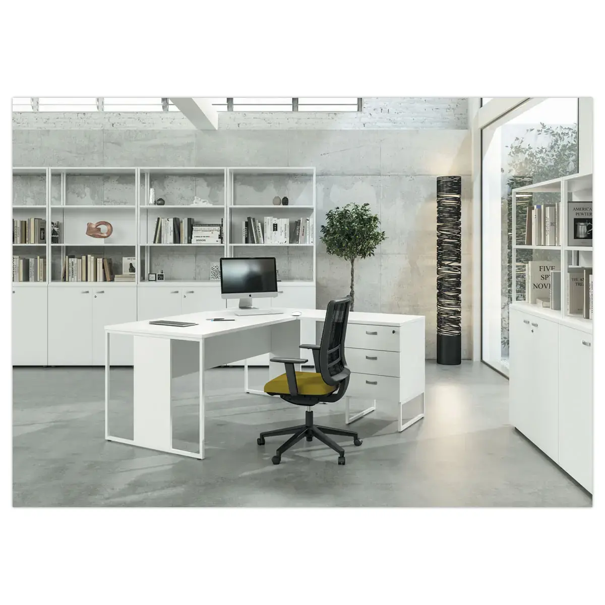 Bureau BELGRADE 160 x 80 ch&ecirc;ne pieds blanc mont&eacute; 