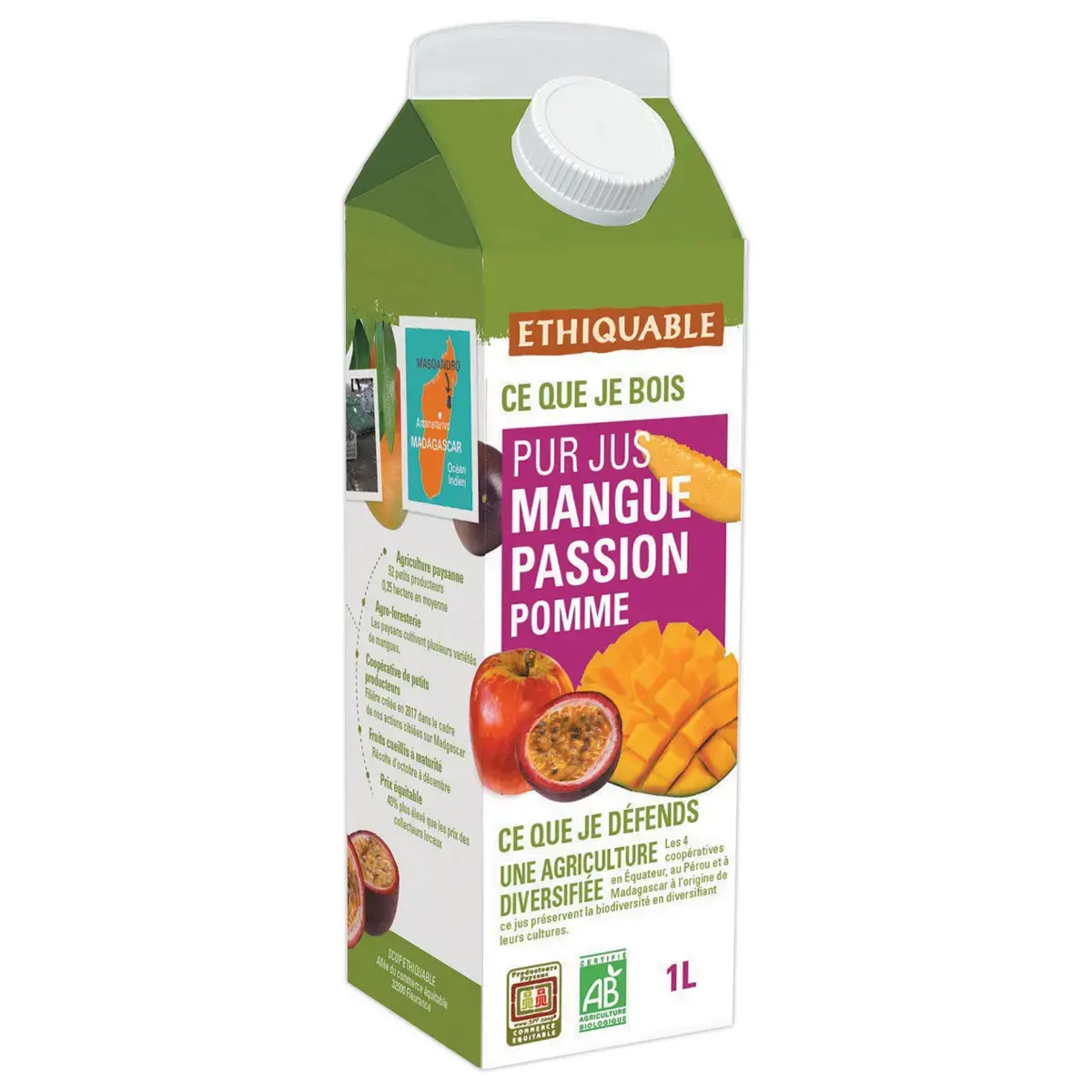 Brique 1 litre de jus mangue passion BIO - ETHIQUABLE 