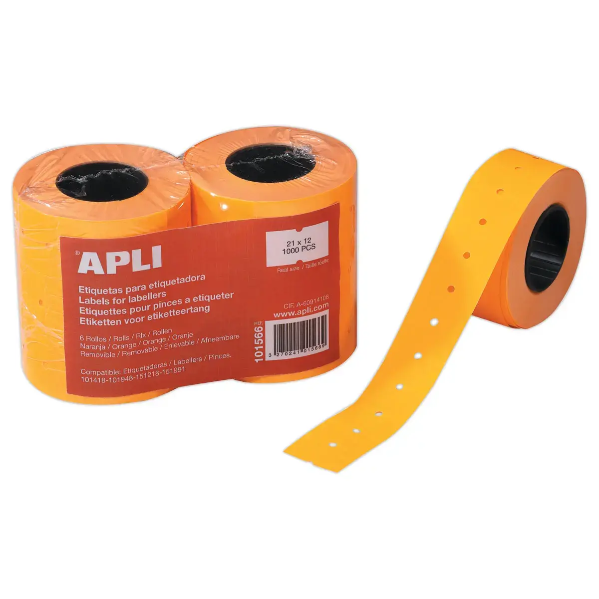 6 Rouleaux de 1000 étiquettes 21x12mm orange pour pince 146492