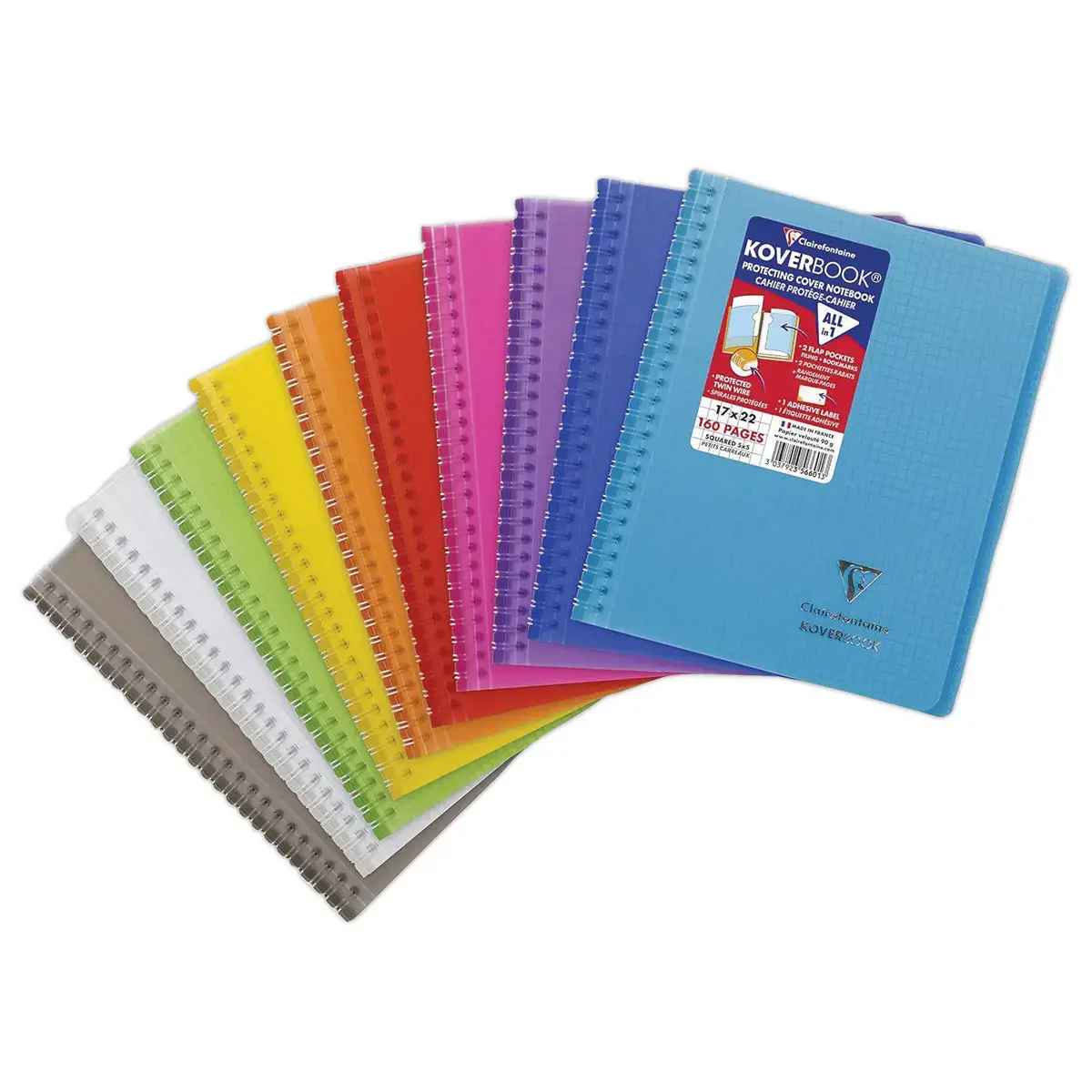 Cahier spirale 160p KOVERBOOK 17x22cm - Clairefontaine