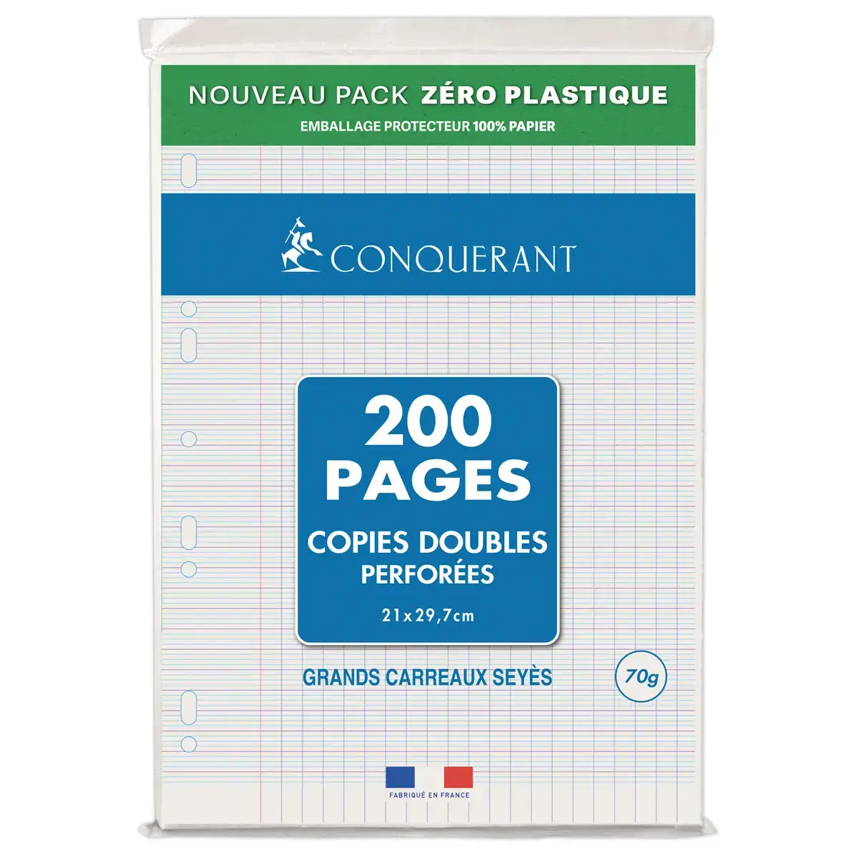 50 Copies doubles CONQUERANT, A4, perforées, seyes, 70g, 200 p.