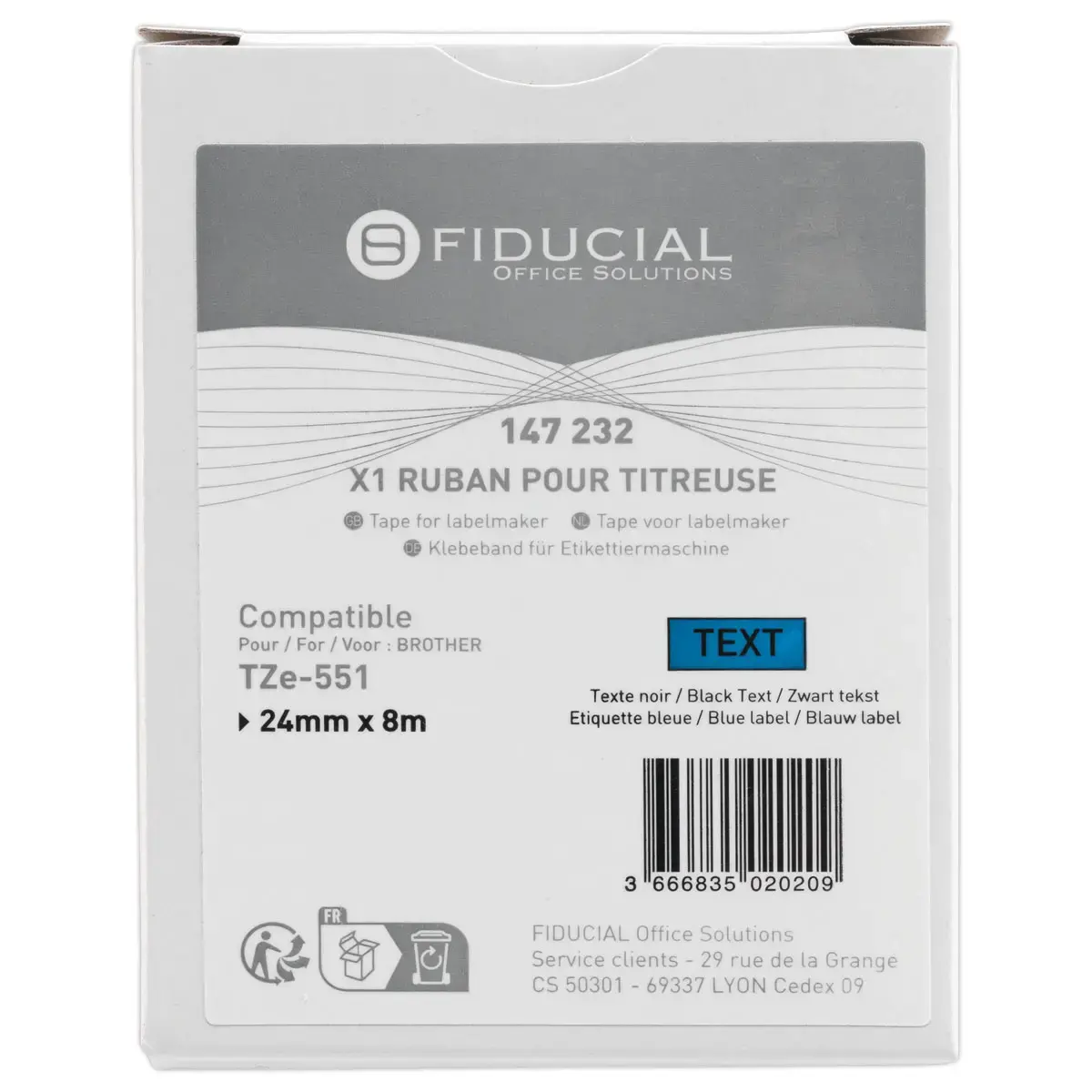 Ruban comp BROTHER TZE551 24mm - noir/bleu