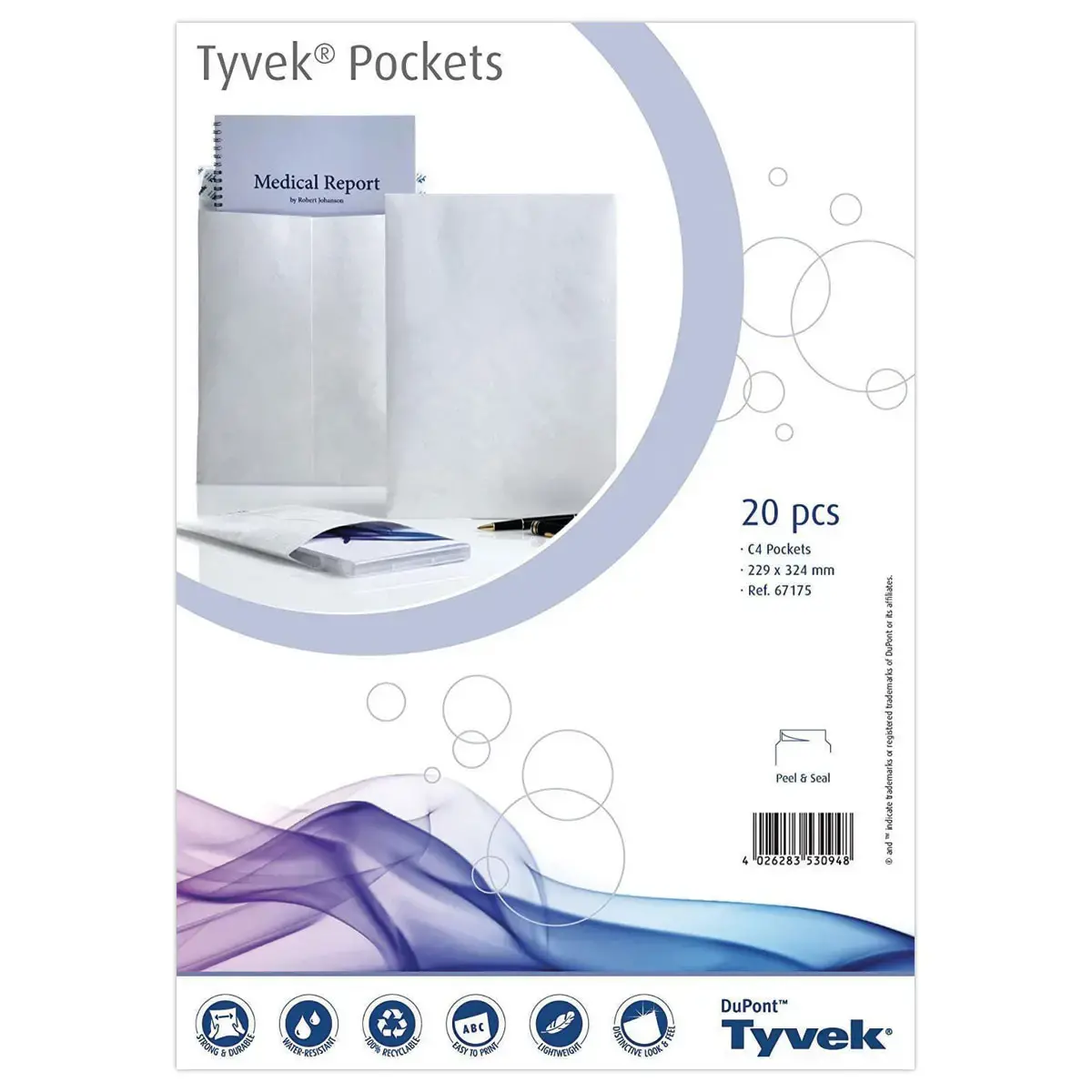 20 Pochettes TYVEK blanc indéchirable 229x324 mm
