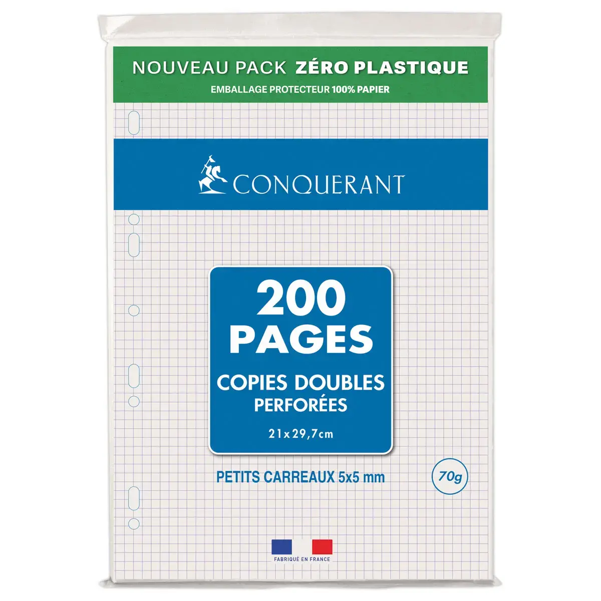 50 copies doubles A4 - 70G perforées - 5x5 - CONQUERANT