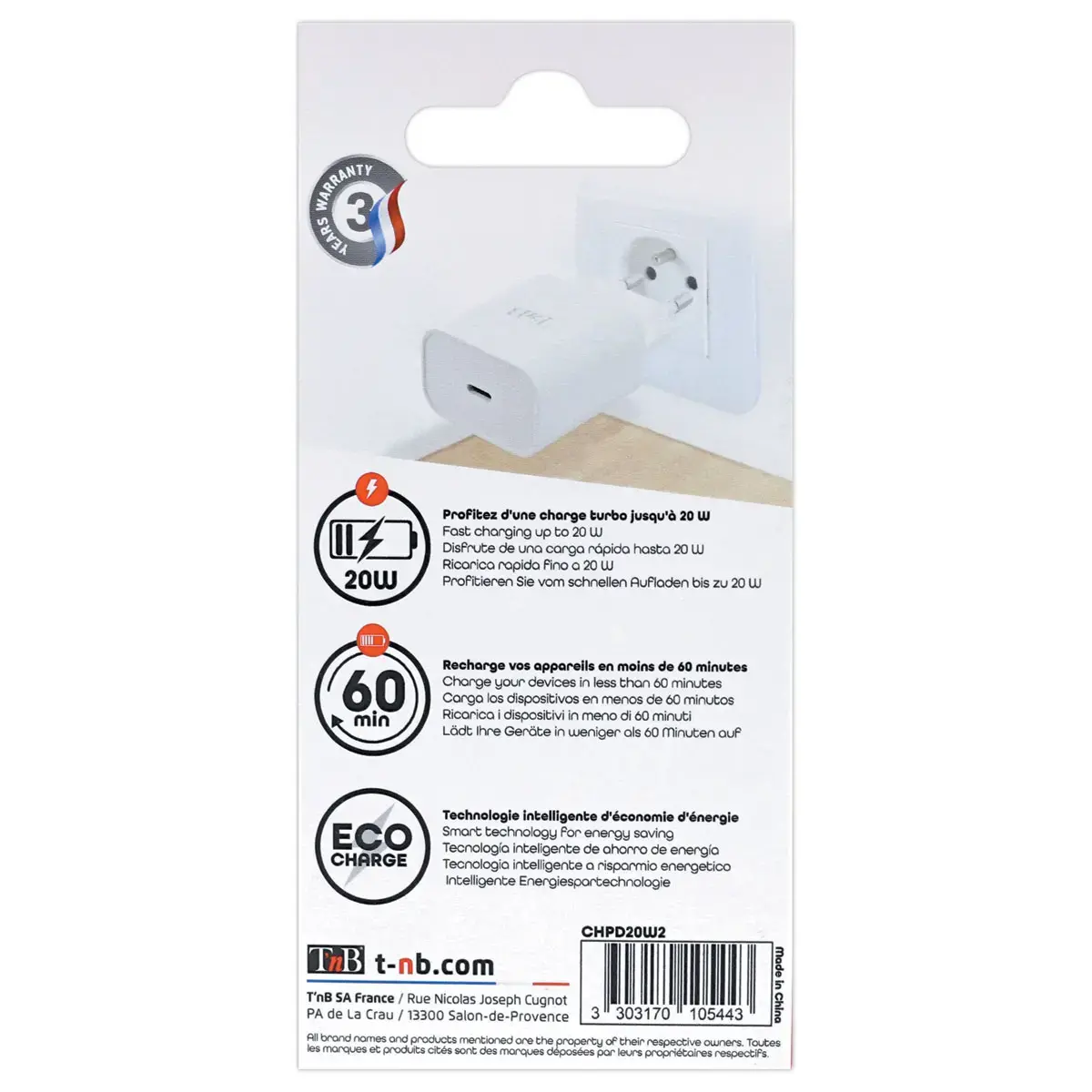 Chargeur secteur 1 USB-C PD 20W 