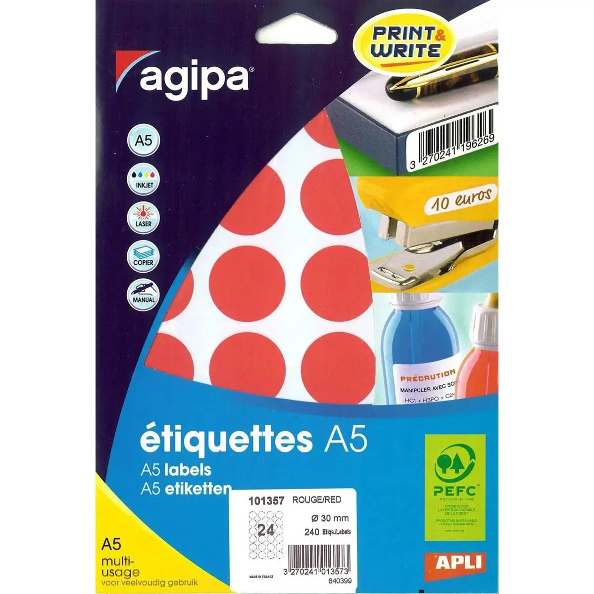 Pastilles gommettes de signalisation rondes - Ø15 mm - Coloris assortis - APLI