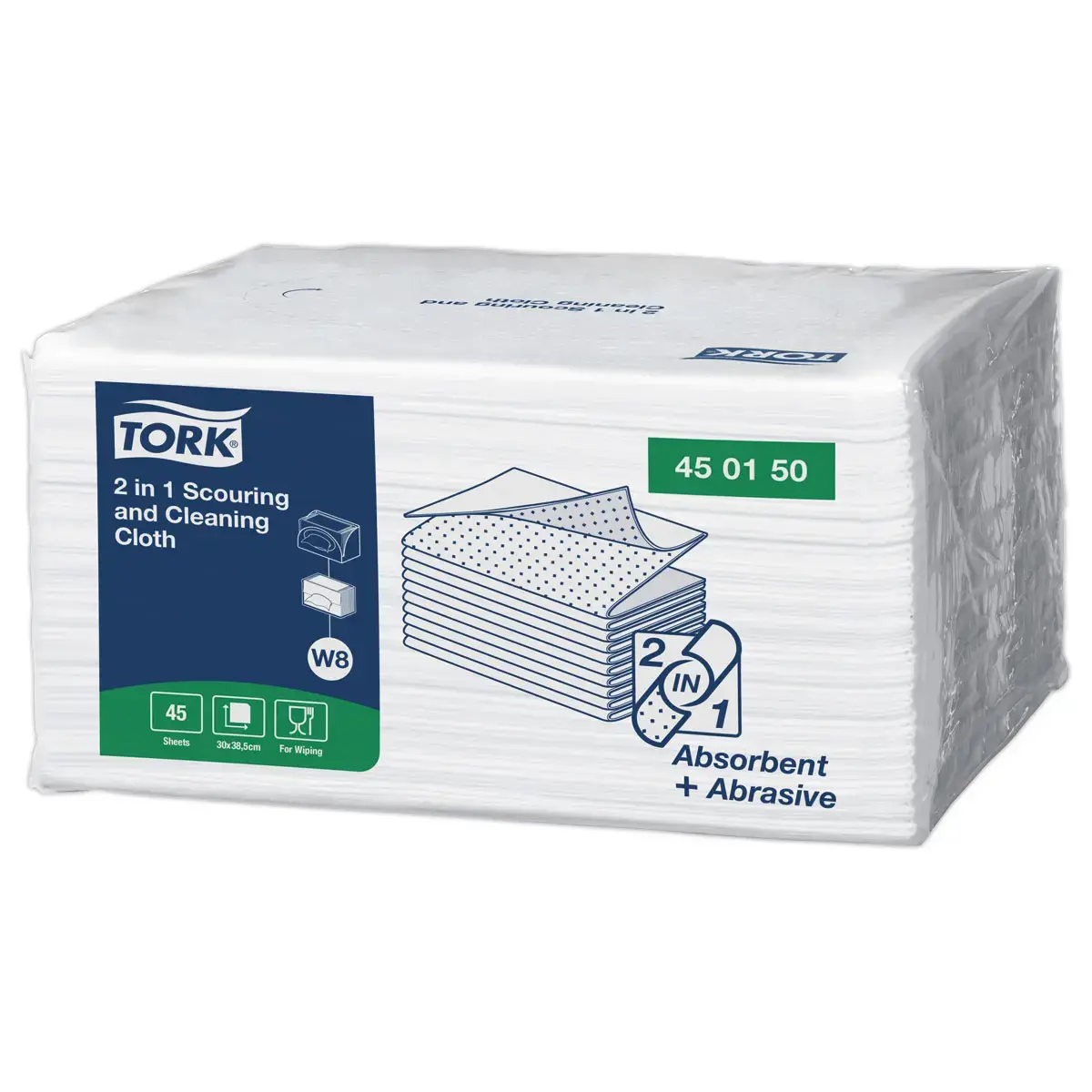 45 Chiffons de nettoyage et r&eacute;curage 2-en-1 W8 - Blanc - TORK 