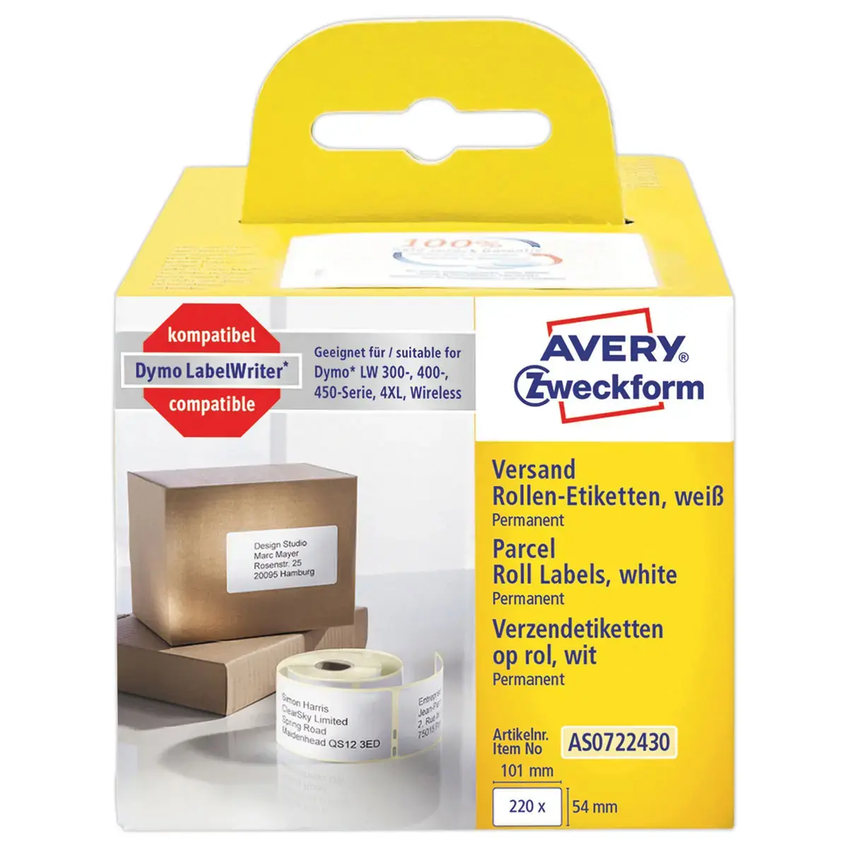 Rouleau de 220 étiquettes blanches 101x54 mm pour DYMO LW 450
