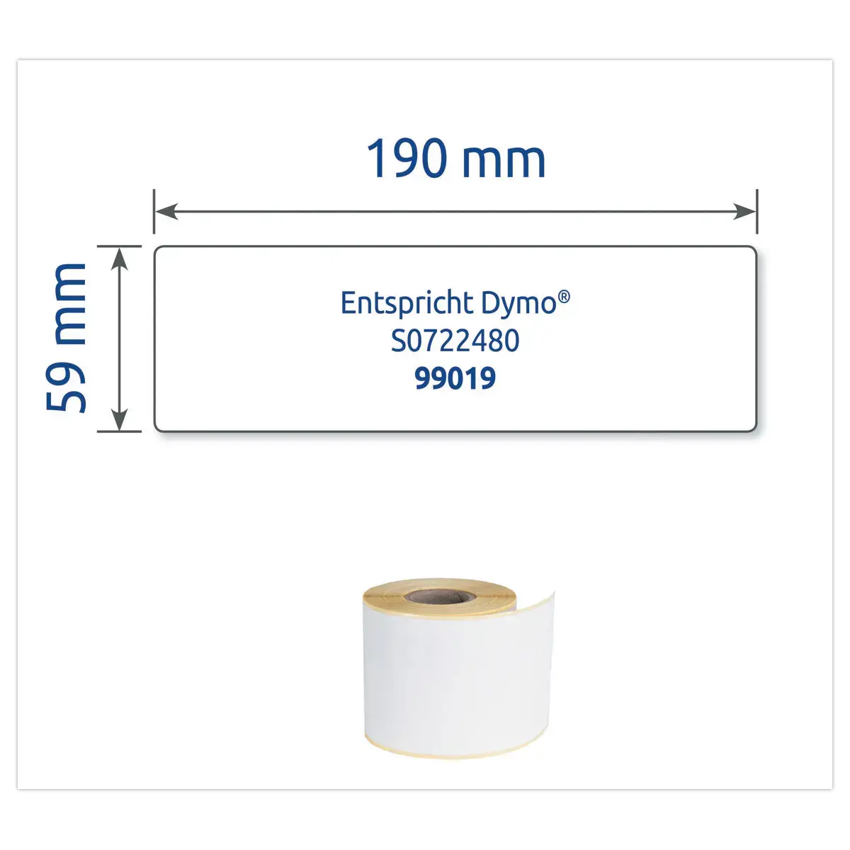 Rouleau de 110 &eacute;tiquettes blanches 190x59 mm pour DYMO LW450 
