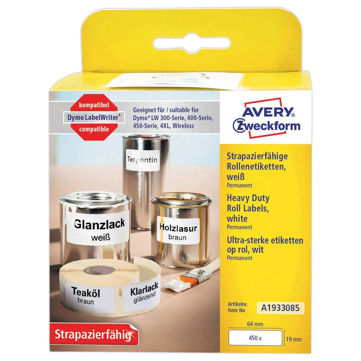 Rouleau de 450 étiquettes polypropylène ultra-résistantes LW 19x64 mm