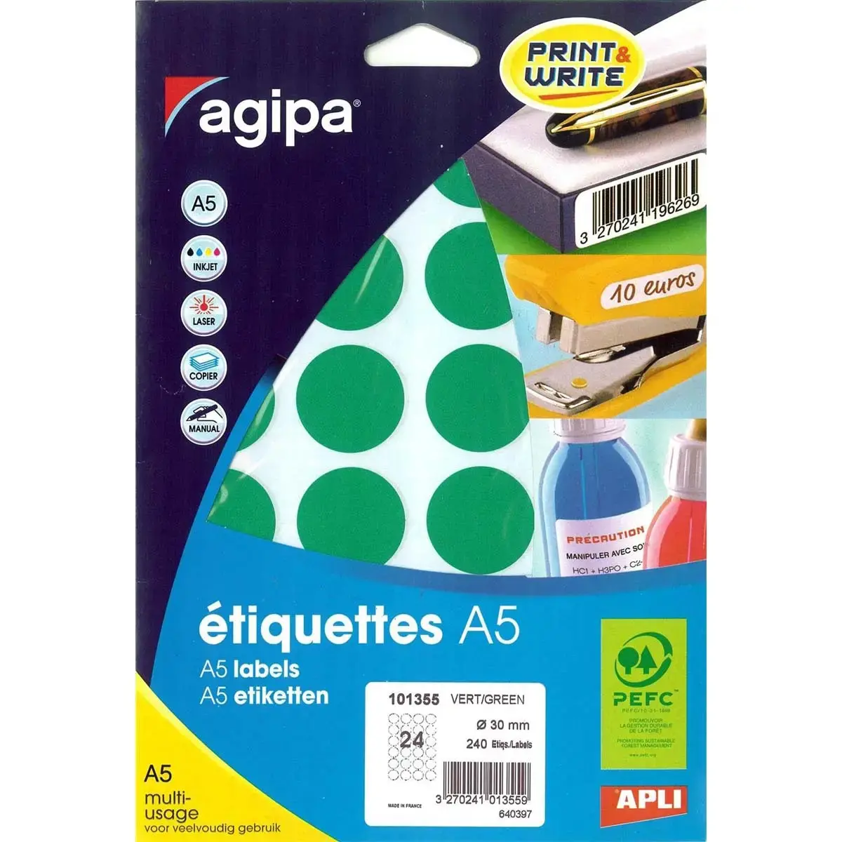 Pastilles gommettes de signalisation rondes - Ø15 mm - Coloris assortis - APLI