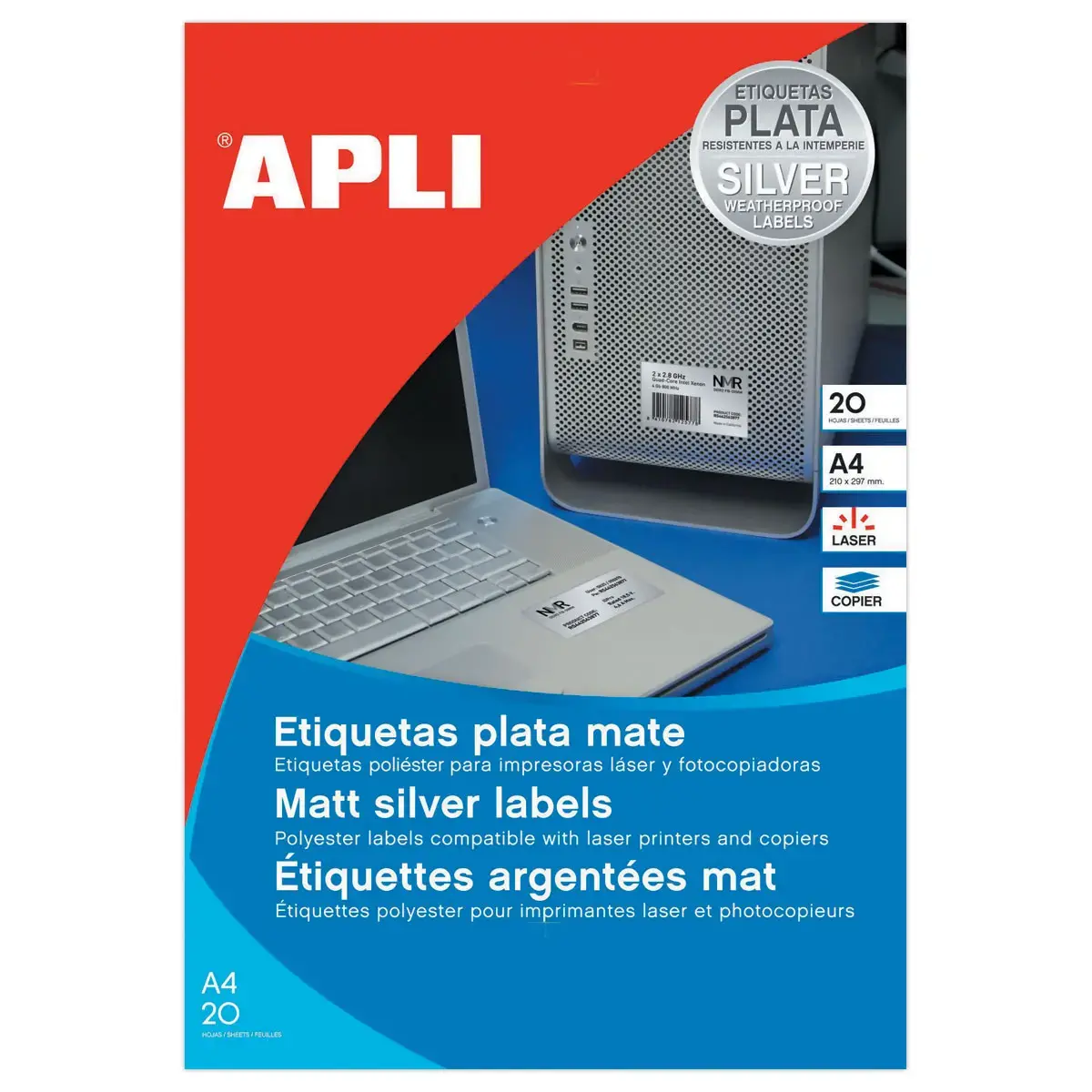 20 Planches d'étiquettes polyester laser/cop 210x297mm 20 étiq AG.