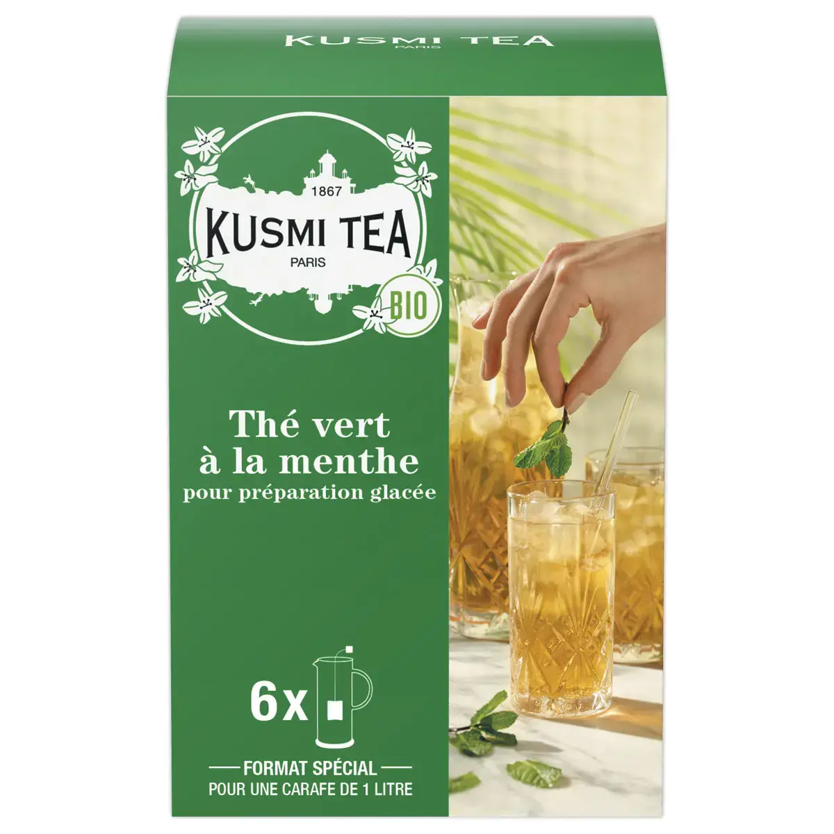 Bo&icirc;te de 6 grands sachets de th&eacute; vert menthe bio 