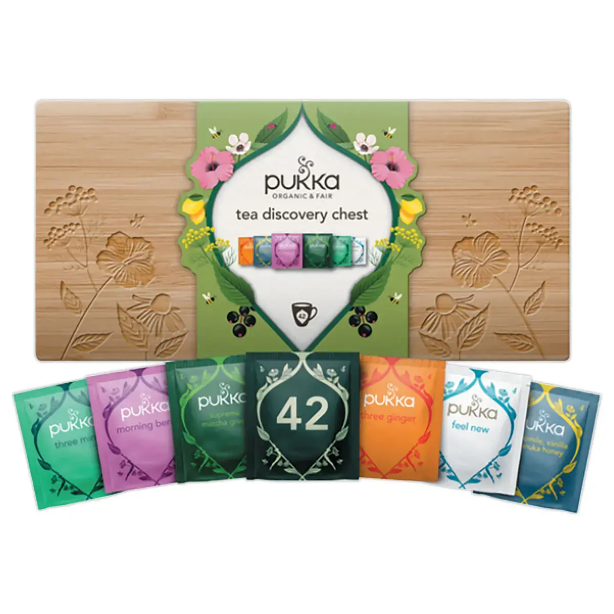 42 sachets infusion et th&eacute; PUKKA Coffret d&eacute;couverte en bambou 