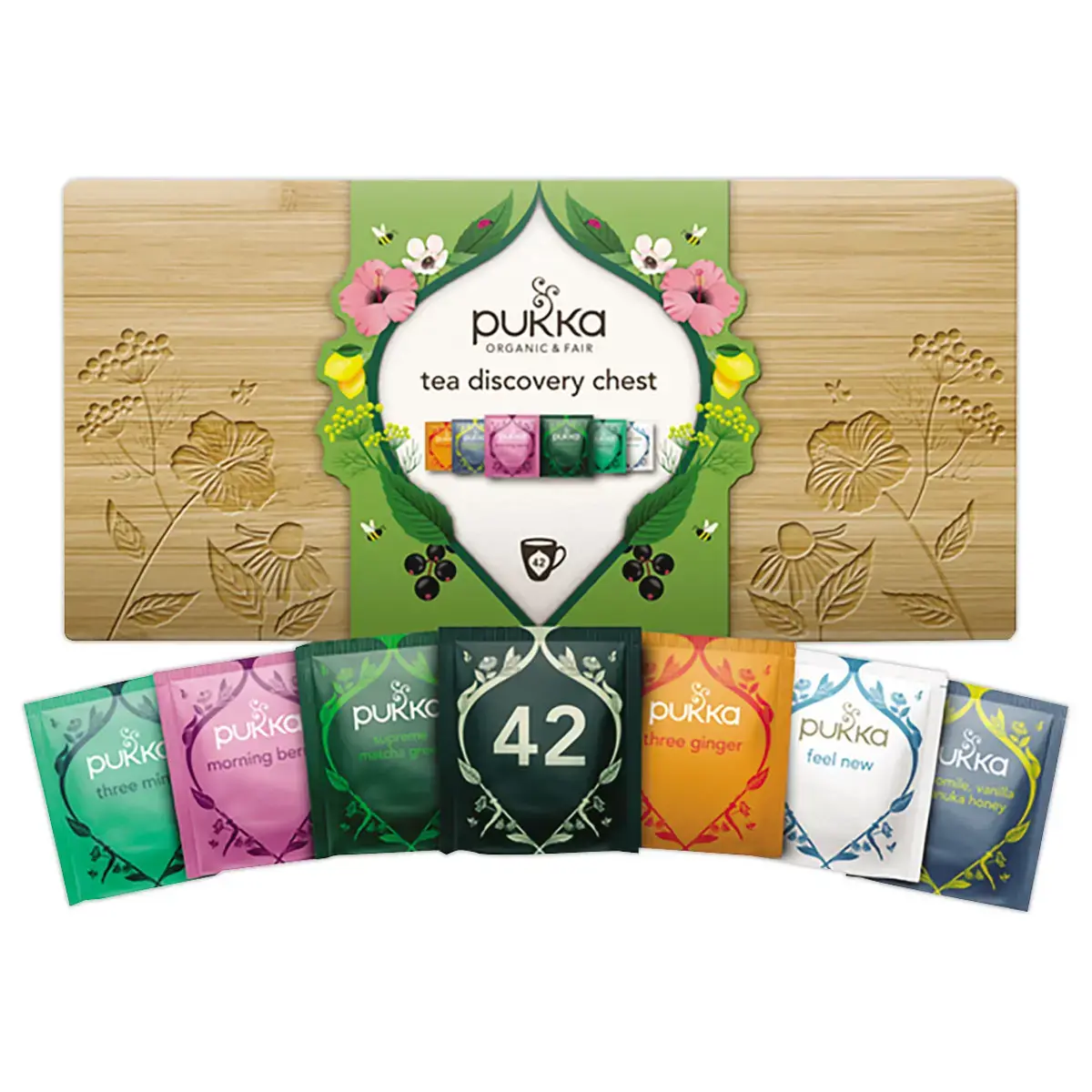 42 sachets infusion et th&eacute; PUKKA Coffret d&eacute;couverte en bambou 