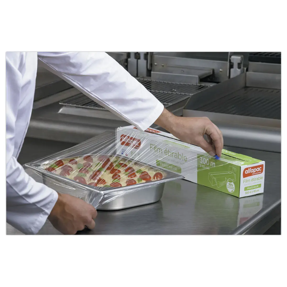 Boîte distributrice film alimentaire étirable 300 m x 45cm