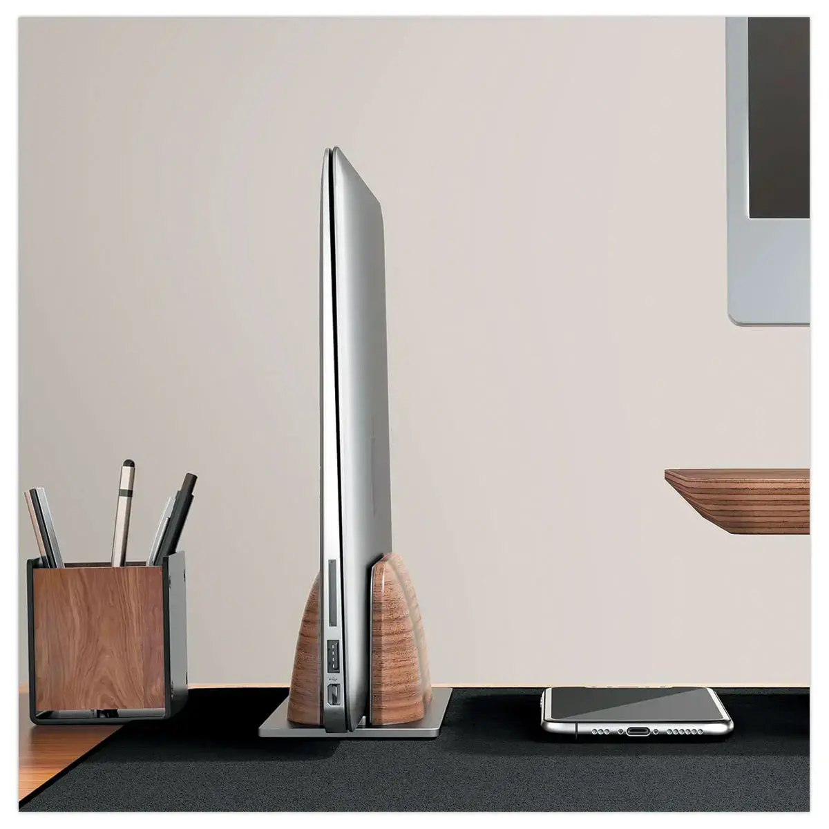 Support ordinateur portable et tablette vertical bois