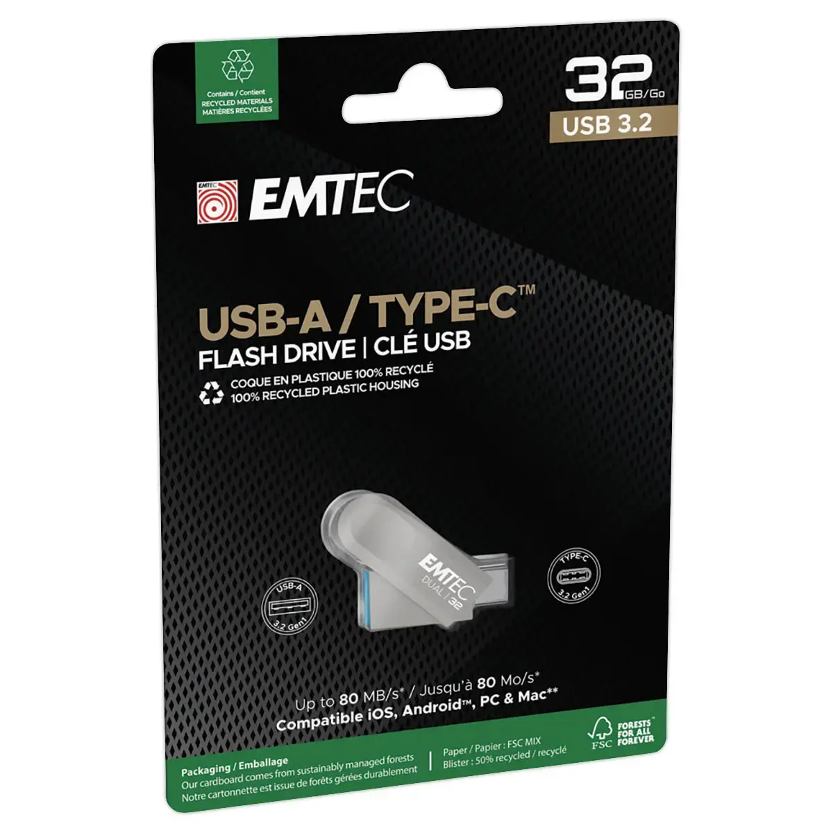 Clé USB double connectique 2.0 USB-A/USB-C 32Go