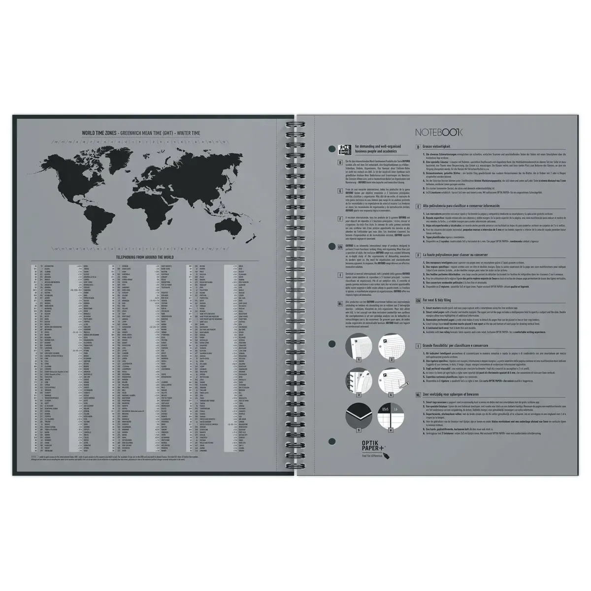 Cahier spirale Notebook A4+, 160p, 5x5, Oxford international Rouge